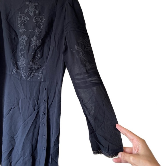 Reformation Adelia Dress Side-Buttons Long-Sleeve Midi Lace Sheer Black 8 EUC - Picture 4 of 8
